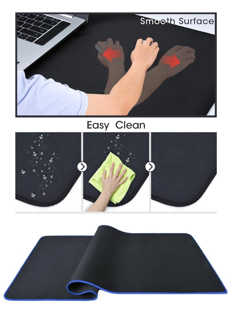 Edots X-Large Gaming Mouse Pad – 80 × 30 cm Extended Desk Mat, Black with Blue Stitched Edges, Anti-Slip Rubber Base, Smooth Surface for Keyboard & Mouse - Image 4