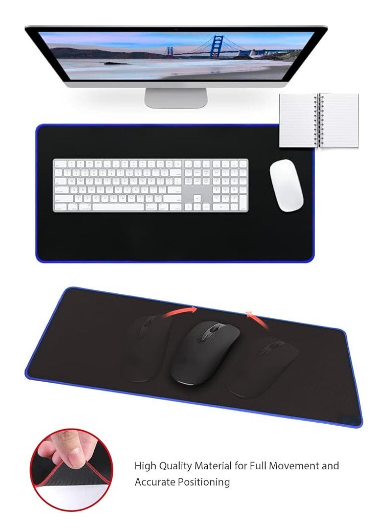Edots X-Large Gaming Mouse Pad – 80 × 30 cm Extended Desk Mat, Black with Blue Stitched Edges, Anti-Slip Rubber Base, Smooth Surface for Keyboard & Mouse - Image 3