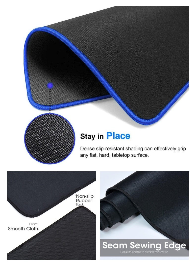 Edots X-Large Gaming Mouse Pad – 80 × 30 cm Extended Desk Mat, Black with Blue Stitched Edges, Anti-Slip Rubber Base, Smooth Surface for Keyboard & Mouse - Image 2