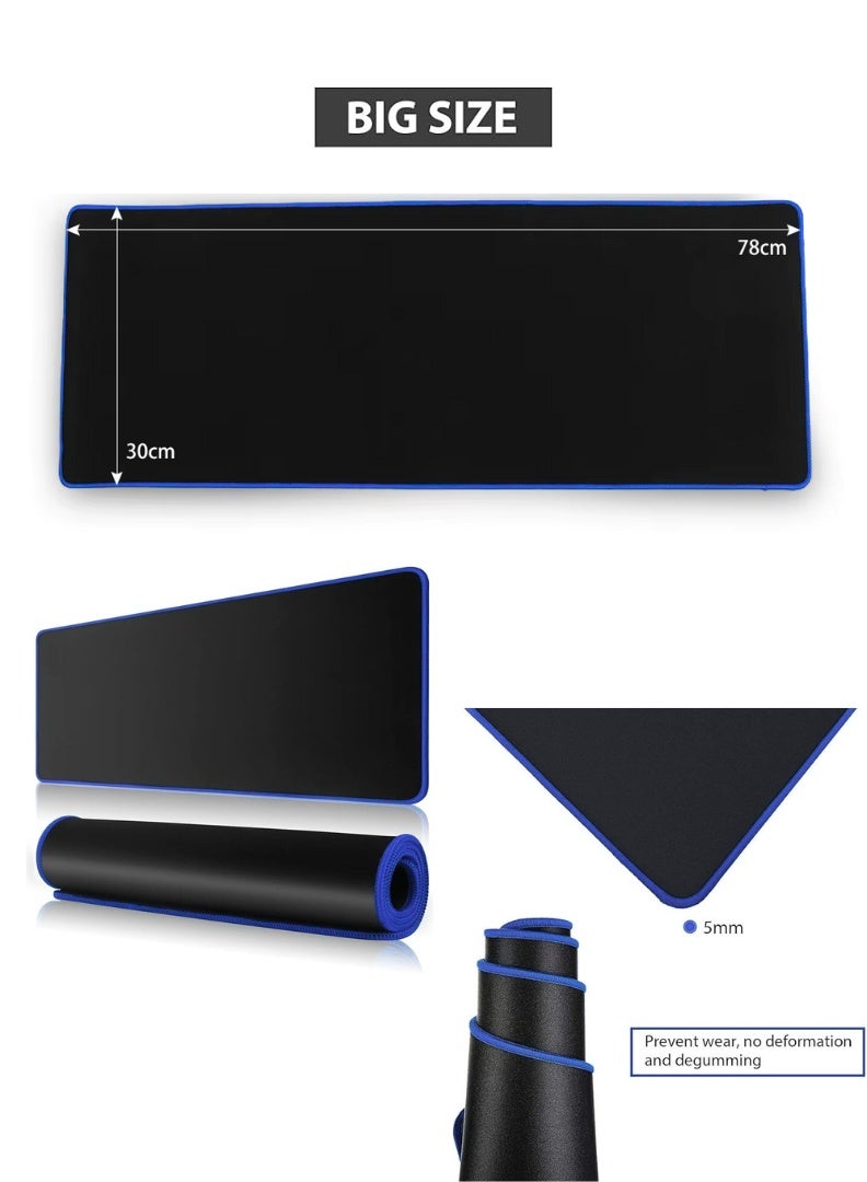 Edots X-Large Gaming Mouse Pad – 80 × 30 cm Extended Desk Mat, Black with Blue Stitched Edges, Anti-Slip Rubber Base, Smooth Surface for Keyboard & Mouse - Image 5