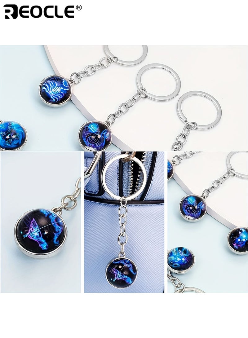 REOCLE Scorpio Double-sided Convex Round Glass Ball Key Chain Outdoor Key Holder Glow-in-the-Dark Car Key Ring Pendant for Bags and Backpacks - Image 2