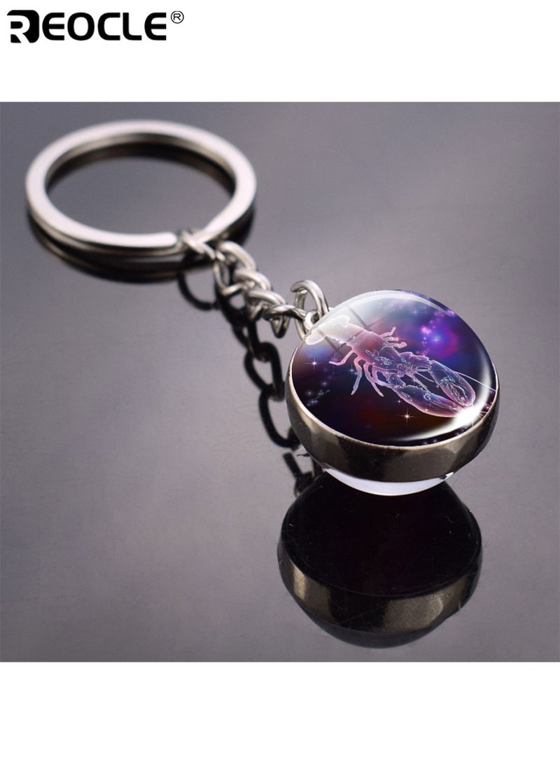 REOCLE Scorpio Double-sided Convex Round Glass Ball Key Chain Outdoor Key Holder Glow-in-the-Dark Car Key Ring Pendant for Bags and Backpacks - Image 1