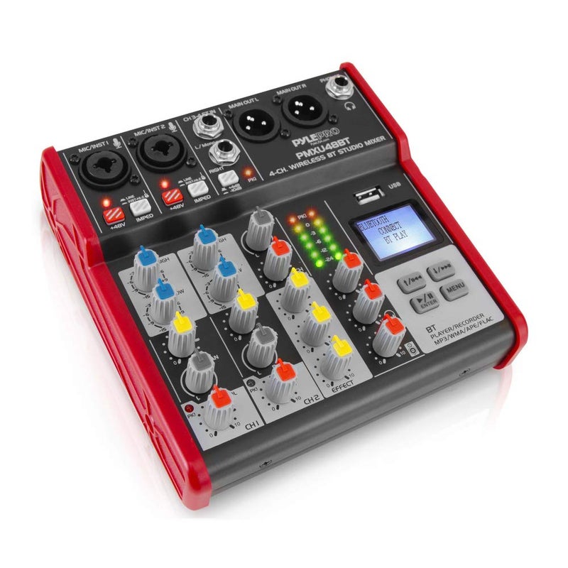 PYLE Studio Audio Sound Mixer Board - 4 Channel Bluetooth Compatible Professional Portable Digital DJ Mixing Console with USB Mixer Audio Interface - Mixing Boards For Studio Recording - PMXU48BT - Image 1