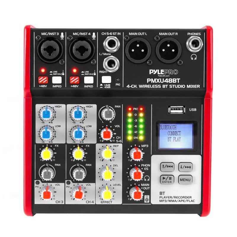 PYLE Studio Audio Sound Mixer Board - 4 Channel Bluetooth Compatible Professional Portable Digital DJ Mixing Console with USB Mixer Audio Interface - Mixing Boards For Studio Recording - PMXU48BT - Image 2