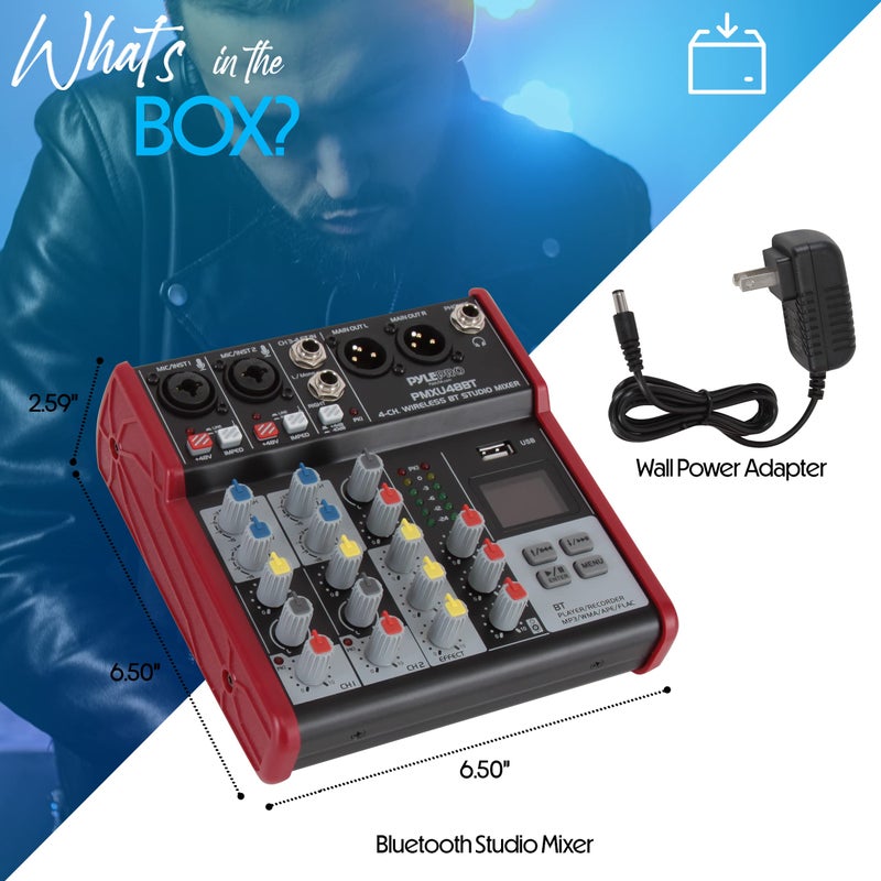 PYLE Studio Audio Sound Mixer Board - 4 Channel Bluetooth Compatible Professional Portable Digital DJ Mixing Console with USB Mixer Audio Interface - Mixing Boards For Studio Recording - PMXU48BT - Image 3