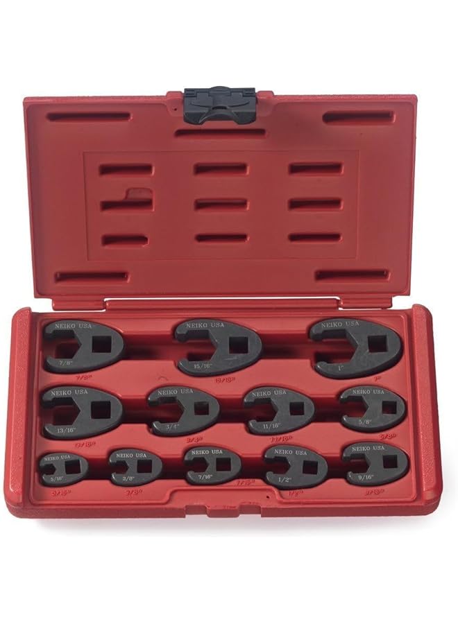 نيكو 03323A مجموعة مفاتيح ربط قدم كروفوت 1 2 بوصة و3 8 بوصة محرك 12 قطعة مفتاح ربط قدم ساي غربان مقاسات 5 16 بوصة إلى 1 بوصة مجموعة مفاتيح ربط صواميل كروم مولي مضيئة - Image 1