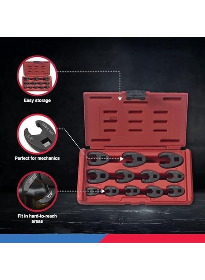 نيكو 03323A مجموعة مفاتيح ربط قدم كروفوت 1 2 بوصة و3 8 بوصة محرك 12 قطعة مفتاح ربط قدم ساي غربان مقاسات 5 16 بوصة إلى 1 بوصة مجموعة مفاتيح ربط صواميل كروم مولي مضيئة - Image 4