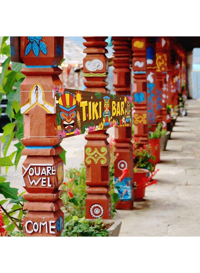 Blulu Luau Party Decoration Tiki Bar Banner Tiki Decoration Hawaii Party Tropical Banner Tiki Totem Tiki Bar Aloha Scene Setters For Hibiscus Decorations Carnival Wooden House Barn Backdrop 15.7 X 72 Inch - Image 5