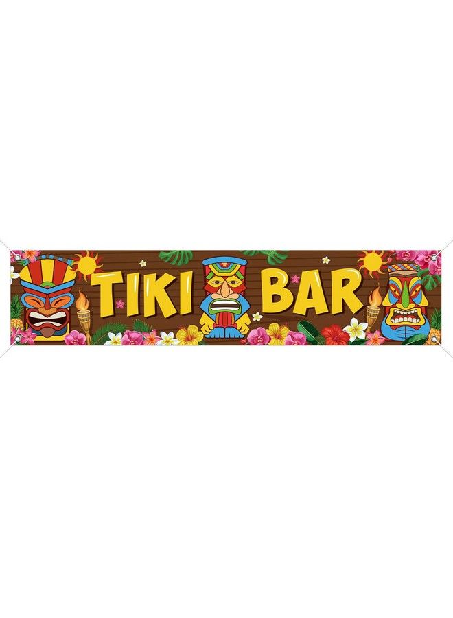 Blulu Luau Party Decoration Tiki Bar Banner Tiki Decoration Hawaii Party Tropical Banner Tiki Totem Tiki Bar Aloha Scene Setters For Hibiscus Decorations Carnival Wooden House Barn Backdrop 15.7 X 72 Inch - Image 1