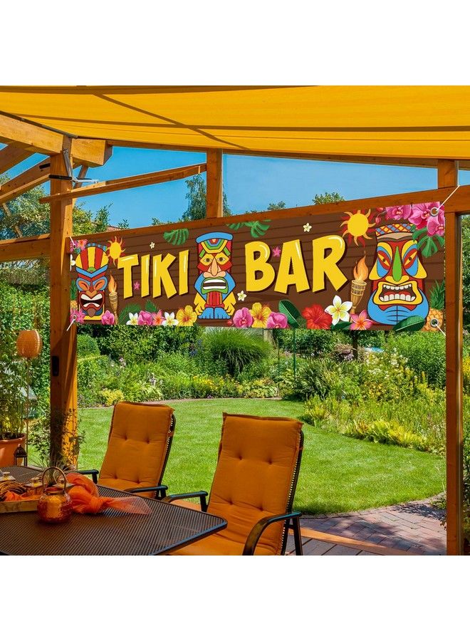 Blulu Luau Party Decoration Tiki Bar Banner Tiki Decoration Hawaii Party Tropical Banner Tiki Totem Tiki Bar Aloha Scene Setters For Hibiscus Decorations Carnival Wooden House Barn Backdrop 15.7 X 72 Inch - Image 3