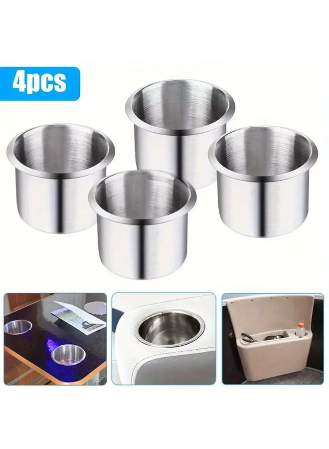 4 Pcs Stainless Steel Cup Holder Anti Corrosion Durable Silver Color For Car Ship Truck RV Ocean - Image 1
