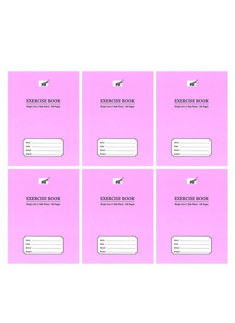 6-Piece Single Line Exercise Notebook With One Side Plain 100 Pages