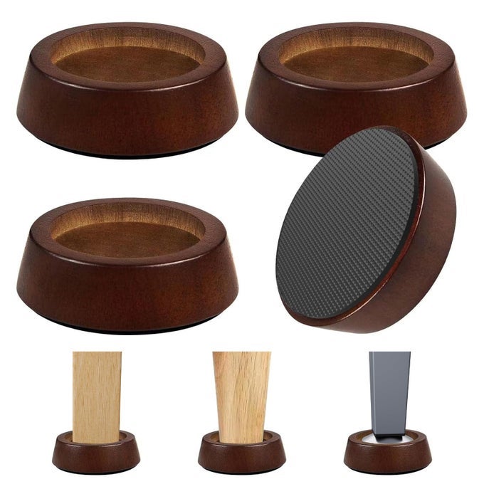 BED RISERS WOOD BLOCKS 1 INCH CIRCLE FURNITURE HEIGHT EXTENDERS LIFTS FOR SOFA COUCH DESK CHAIR TABLE BASE RAISING SPACE CONVENIENT STORE AND CLEANING PACK OF 4