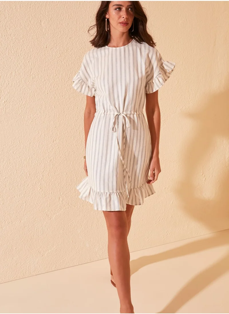 trendyol Ruffle Trim Striped Dress