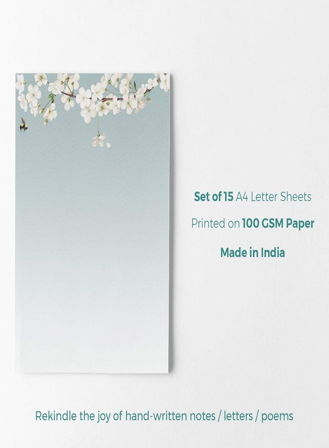 alterEgo (Pack of 15) - A4 Letter Stationery Paper for Writing Poems, Letters and Lyrics (with Complimentary Kraft Envelopes) (Design: Ikigai Blue) - Image 2