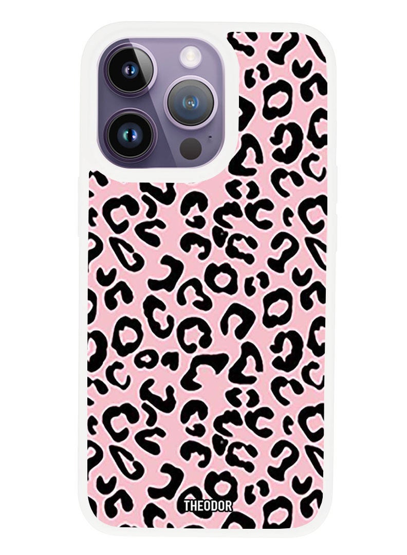 Theodor Protective Case Anti Scratch Shock Proof Cover For APPLE IPHONE 14 PRO MAX Pink Cheetah skin (White Bumper) - Image 1
