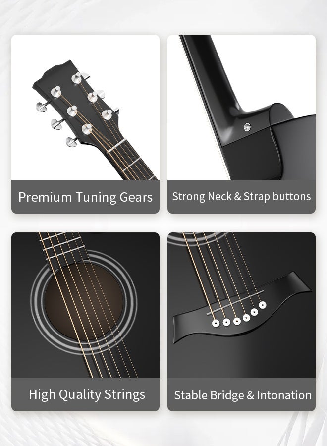 جُودِيَّة جيتار أكوستيك 38 إنش جيتار كلاسيك للمبتدئين مع شنطة، كابو، موتر، بيك، أوتار، حزام، كتاب أغاني جيتار أكوستيك خشبي محمول، هدية للأطفال والكبار - Image 4