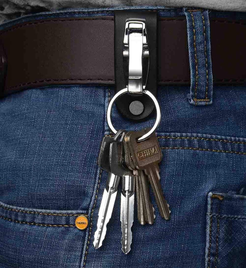 Liangery Keychain for Men, Belt Keychain Leather Belt Loop Key Holder Belt Key Chain Clips with Detachable Keyring for Men - Image 2