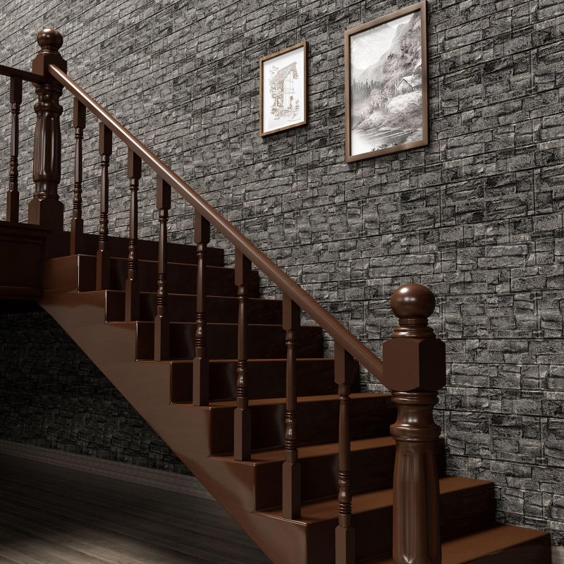 Greymond 3D Wall Panels Peel and Stick in Black Grey Stone, 20 PCS XPE Foam 3D Wallpaper, Textured Faux Brick Wall Panels for Bedroom, Stairs, Kitchen - Image 5
