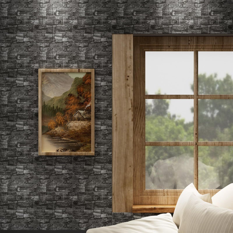 Greymond 3D Wall Panels Peel and Stick in Black Grey Stone, 20 PCS XPE Foam 3D Wallpaper, Textured Faux Brick Wall Panels for Bedroom, Stairs, Kitchen - Image 4