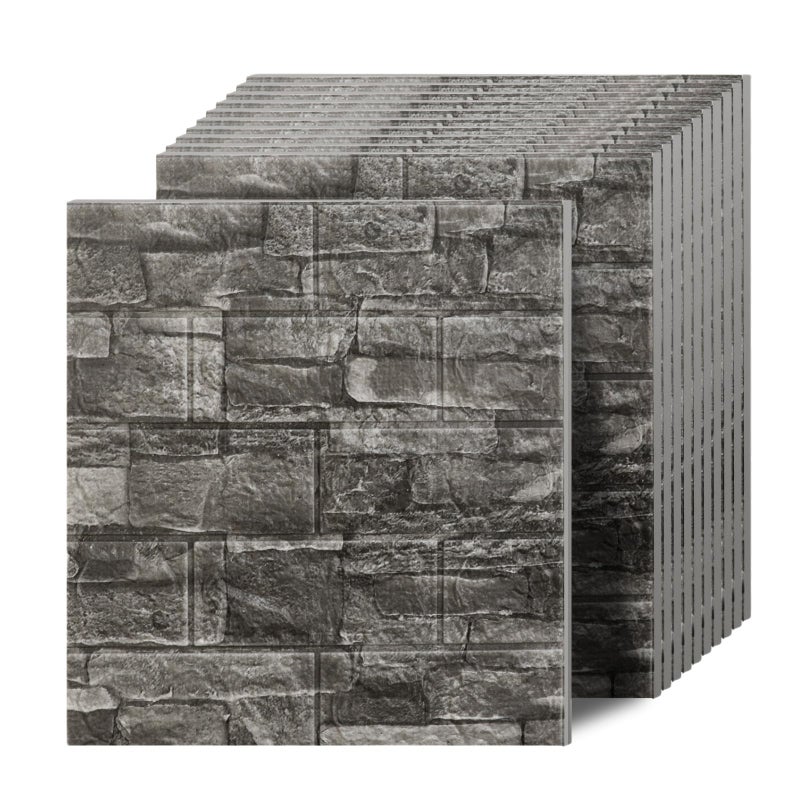 Greymond 3D Wall Panels Peel and Stick in Black Grey Stone, 20 PCS XPE Foam 3D Wallpaper, Textured Faux Brick Wall Panels for Bedroom, Stairs, Kitchen - Image 1