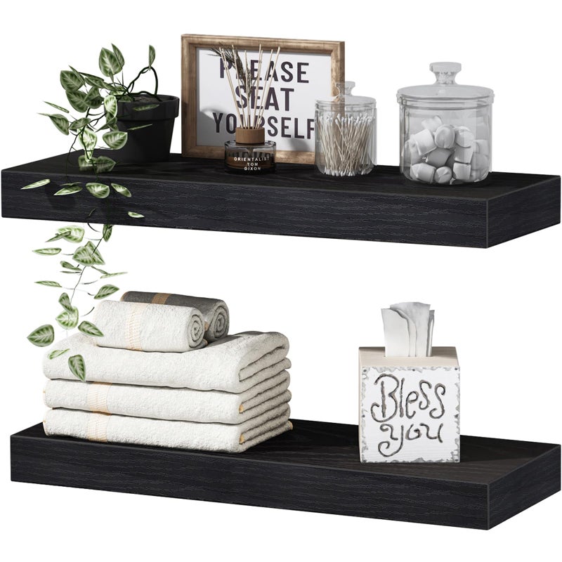 QEEIG Black Bathroom Floating Shelves for Wall Shelf Over Toilet Wall Mounted Farmhouse Small 16 inch Set of 2 00840B