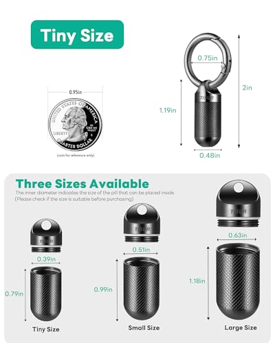 TISUR Small Pill Keychain Container Mini Portable Titanium Keychain Pill Holder Pocket Travel Bottle Metal Purse Box Case Black Tiny Black039inch - Image 5