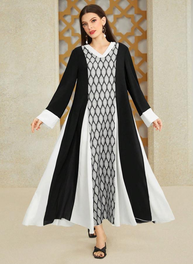 Take Two Geometric Pattern Color Block Jalabiya - Image 1