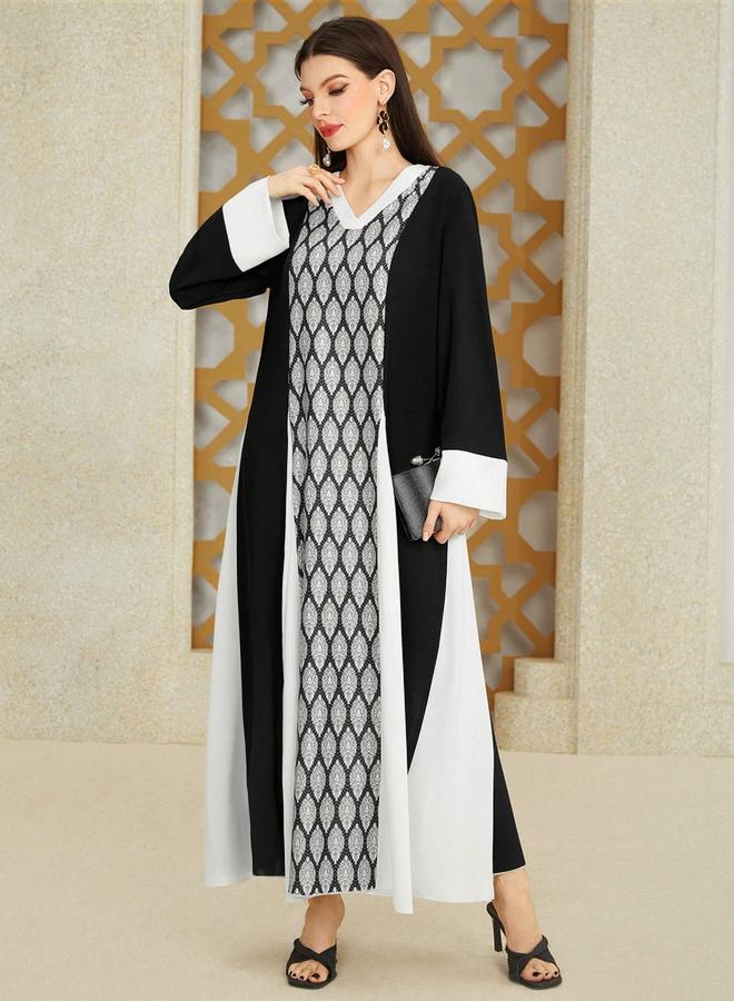 Take Two Geometric Pattern Color Block Jalabiya - Image 4