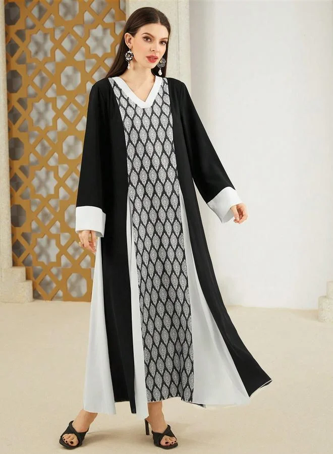 Take Two Take Two Geometric Pattern Color Block Jalabiya