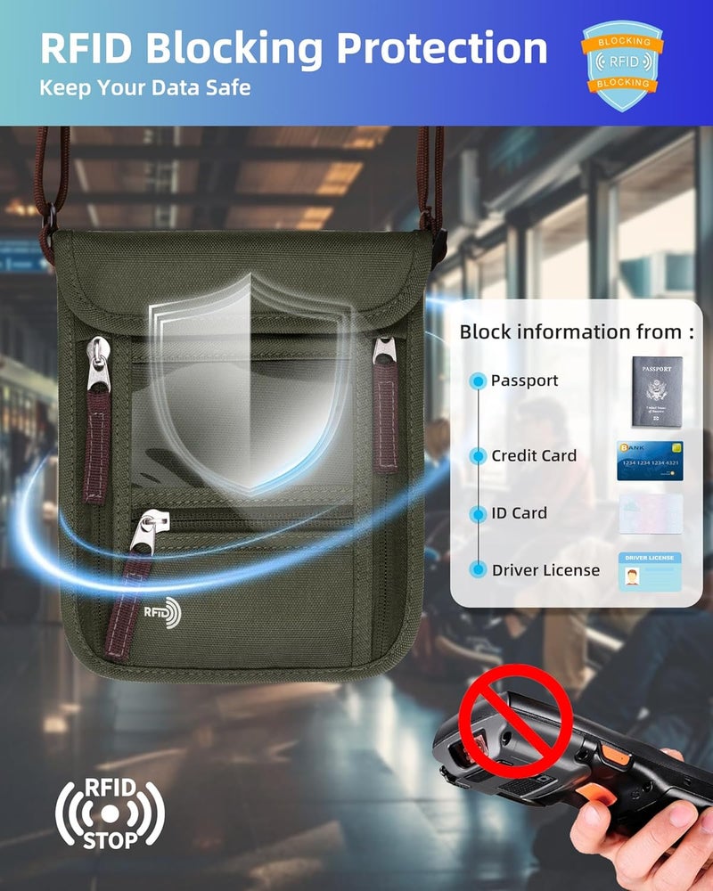WALNEW حامل جواز السفر وحقيبة عنق لمحفظة السفر للنساء والرجال، محفظة سفر رفيعة مع حماية من RFID وحزام حول العنق - Image 3