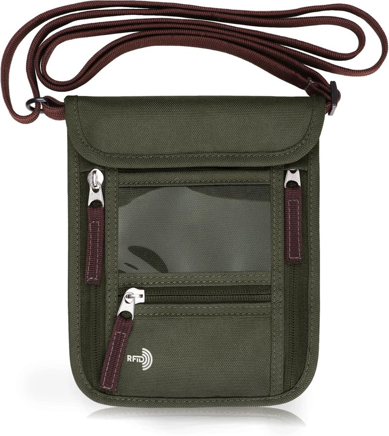 WALNEW حامل جواز السفر وحقيبة عنق لمحفظة السفر للنساء والرجال، محفظة سفر رفيعة مع حماية من RFID وحزام حول العنق - Image 1