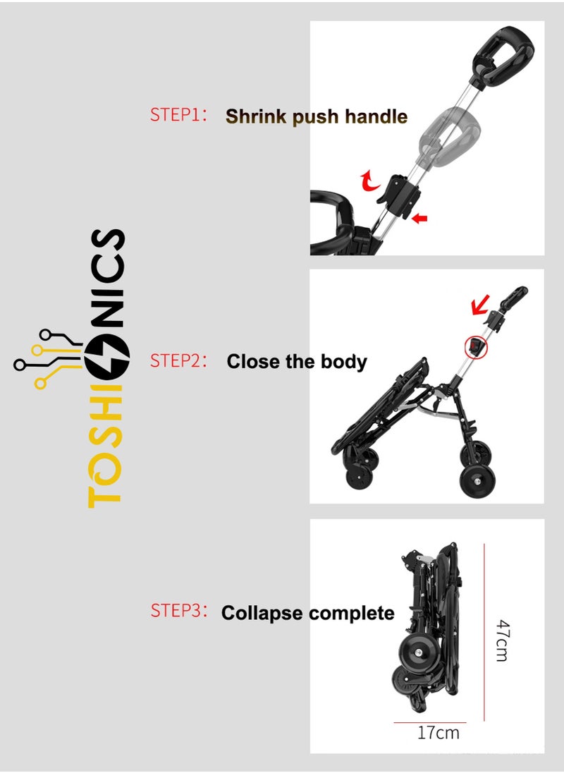 Toshionics Portable Baby Stroller Lightweight Compact Travel with Adjustable Handles and Backrest One Hand Foldable Easy Overhead Airplane Car Trunk Storage Airport Shopping Walking Pocket Stroller Cart Toddler  - Image 5
