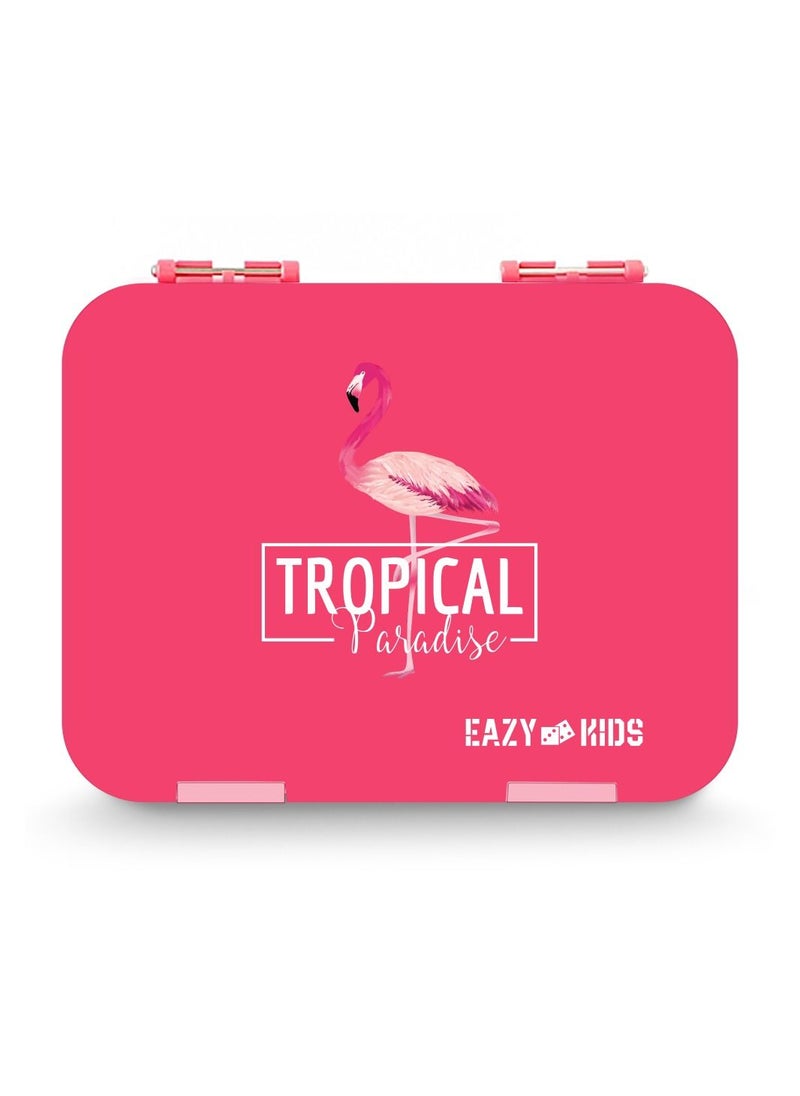 Eazy Kids - 6 & 4 Convertible Bento Lunch Box  w/ Sandwich Cutter Set-TRopical Pink - Image 1