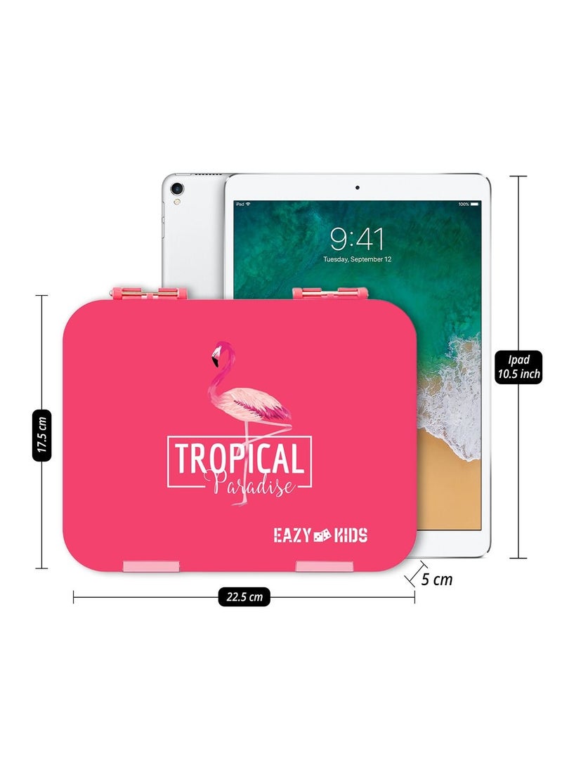Eazy Kids - 6 & 4 Convertible Bento Lunch Box  w/ Sandwich Cutter Set-TRopical Pink - Image 1