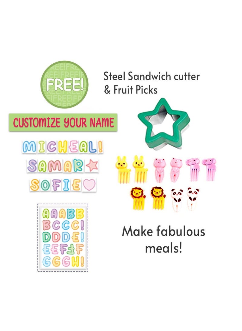 Eazy Kids - 6 & 4 Convertible Bento Lunch Box  w/ Sandwich Cutter Set-TRopical Pink - Image 1