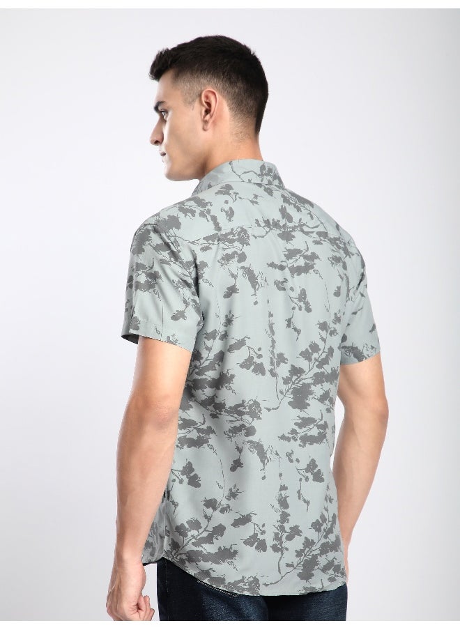 Beyoung Pale Green Flora Half Sleeve Viscose Shirt  - Image 2