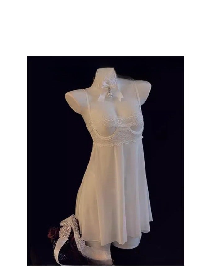 Lace Mesh Suspender Bow Pajama Nightgown (Including Lace Eye Mask) - Image 1