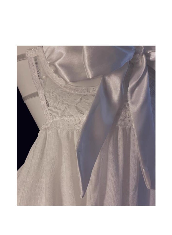 Lace Mesh Suspender Bow Pajama Nightgown (Including Lace Eye Mask) - Image 2