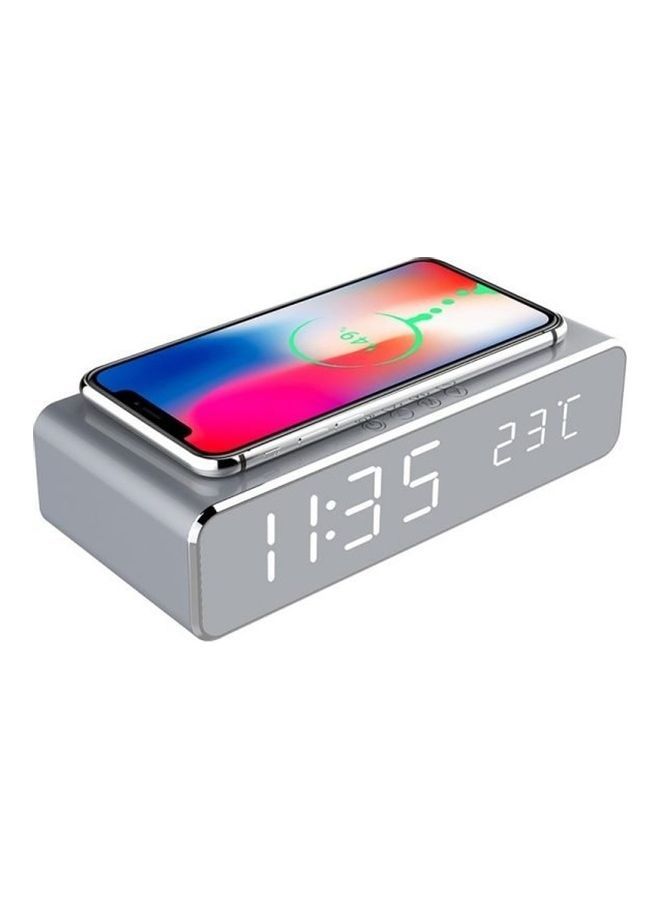 NIBEMINENT 3 In 1 Wireless Charger With Decorative Clock Silver - Image 1