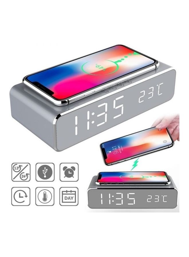 NIBEMINENT 3 In 1 Wireless Charger With Decorative Clock Silver - Image 5