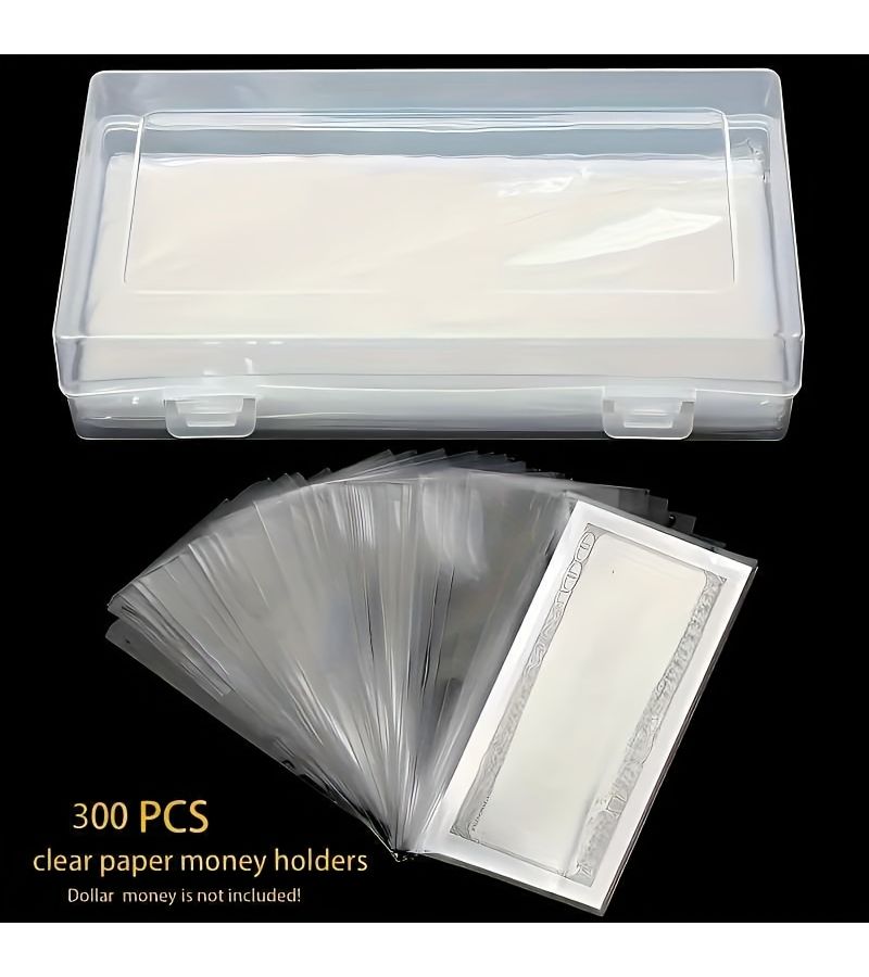 300Pcs Transparent Bill Holder Storage Case Durable PP Snap Closure - Image 1