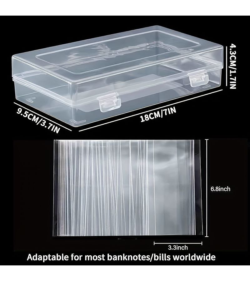 300Pcs Transparent Bill Holder Storage Case Durable PP Snap Closure - Image 2