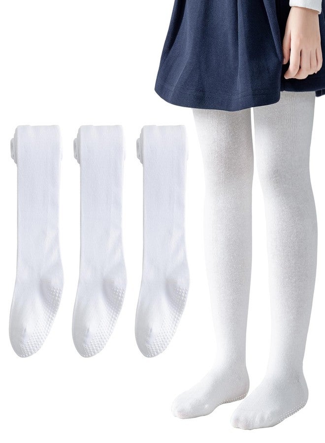 Marchare Baby Girls Tights Thick Cotton Solid Leggings 2-4 T Winter Warm Stockings With Non Slip Grips White - Image 1