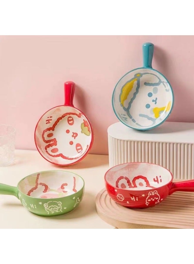 Oven Ceramic Baking Bowl Household Bowl With Handle Fruit Salad Bowl Cartoon Student Dormitory Single Handle Instant Noodle Bowl-Specifications:Default-Capacity:Handle Bowl (water-tight Peach + Poplar)  - Image 4
