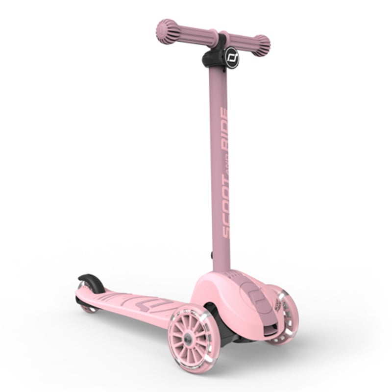 SCOOT AND RIDE Highwaykick 3S LED Rose – Adjustable 3-Wheel Kids Scooter with Light-Up Wheels, Foldable & Stable Design for Ages 3+ - Image 1