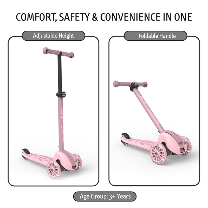 SCOOT AND RIDE Highwaykick 3S LED Rose – Adjustable 3-Wheel Kids Scooter with Light-Up Wheels, Foldable & Stable Design for Ages 3+ - Image 3