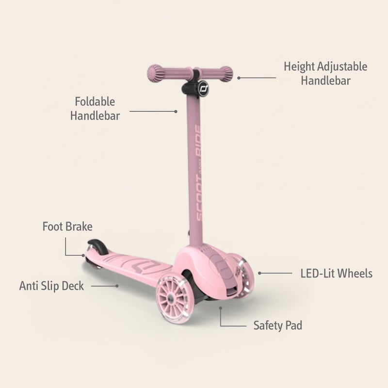 SCOOT AND RIDE Highwaykick 3S LED Rose – Adjustable 3-Wheel Kids Scooter with Light-Up Wheels, Foldable & Stable Design for Ages 3+ - Image 5