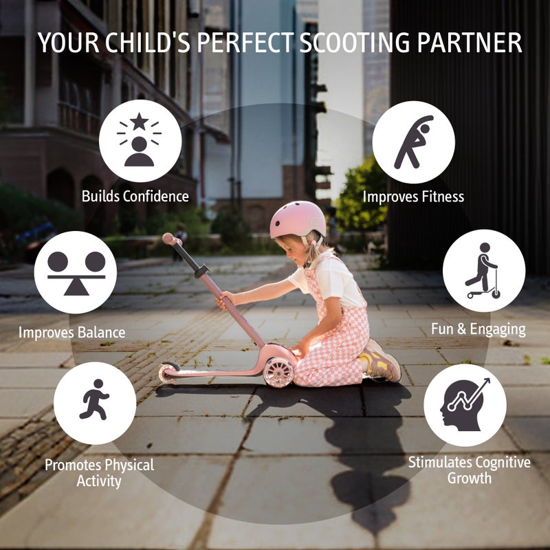 SCOOT AND RIDE Highwaykick 3S LED Rose – Adjustable 3-Wheel Kids Scooter with Light-Up Wheels, Foldable & Stable Design for Ages 3+ - Image 4