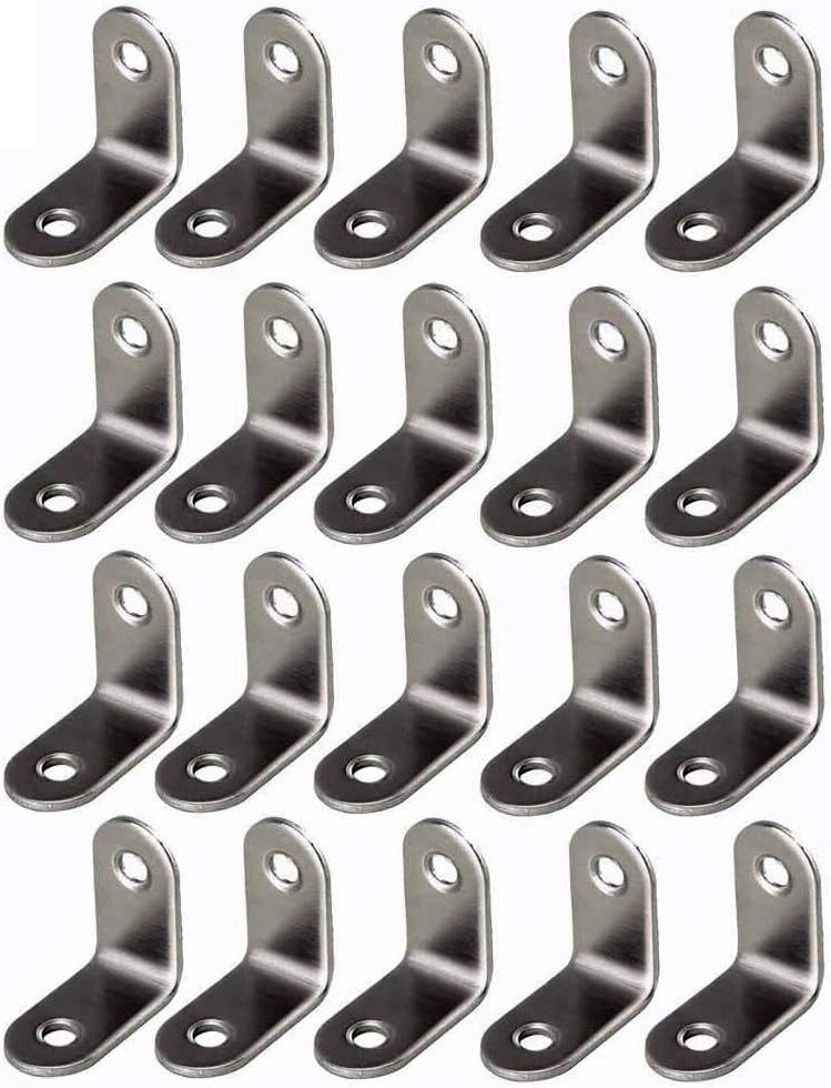 888 Corp Framing Hardware 1/2 x 1/2 Zinc Plated Steel Corner Brace L Brackets with Screws for Picture Frame Reinforcement and Canvas Mounting - 20 Pack - Image 1